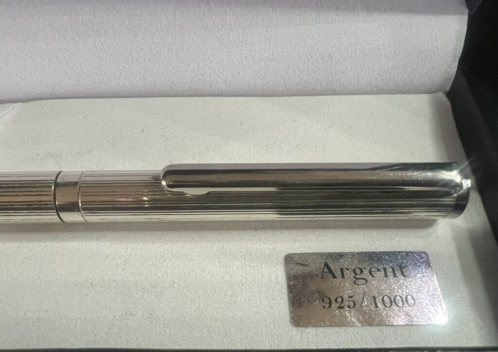 Stylo-Plume Sphère Argent 925 Massif Corps Rayé Écrit Avec Trousse 5