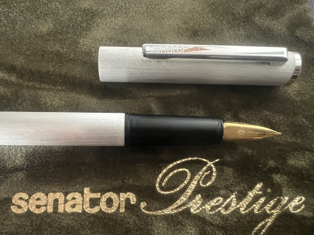 🔴 SENATOR chrome fountain pen and ballpoint pen with case and cartridges 