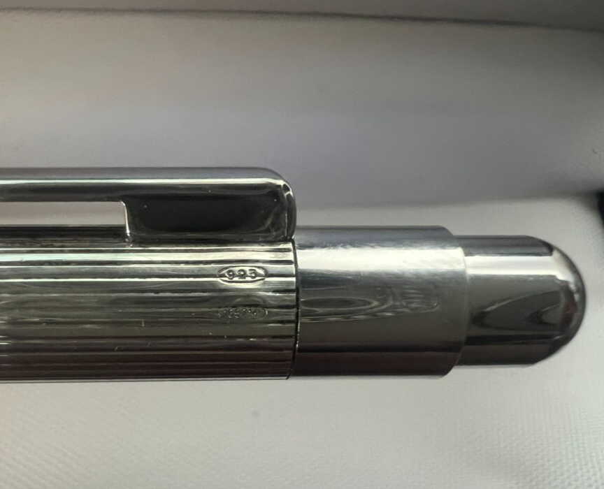 Stylo-Plume Sphère Argent 925 Laque Vert Bouton Snap Écrit Vintage 23