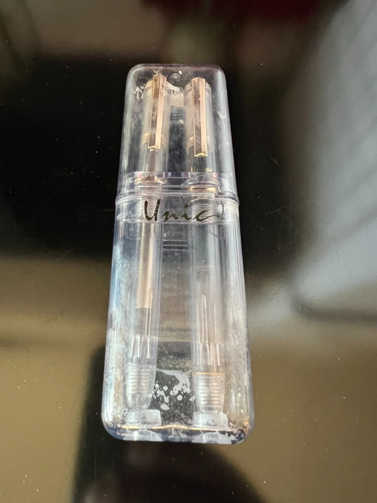 🔴 UNIC DEMONSTRATOR transparent fountain pen and rollerball pen, vintage 1990s 