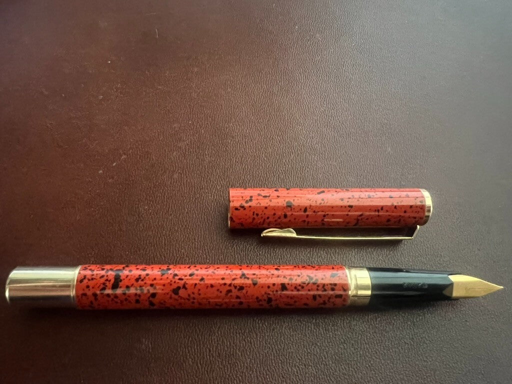 🔴 STILUS penna stilografica lacca marmorizzata arancione pennino F vintage