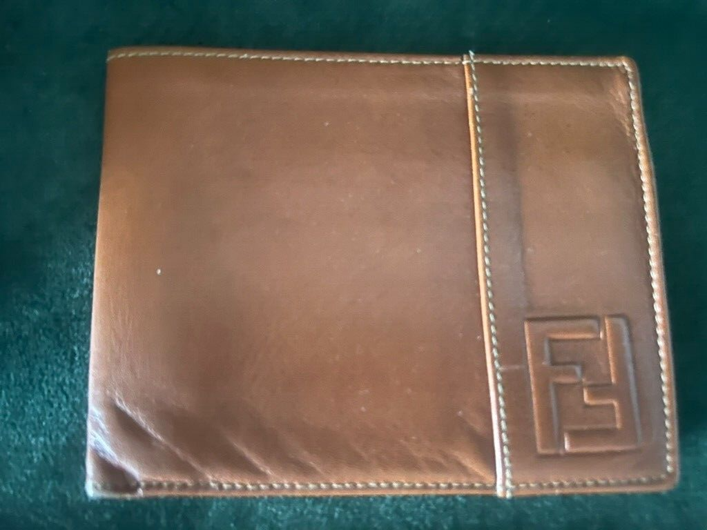 🔴 FENDI portafoglio uomo pelle marrone con porta carte di credito