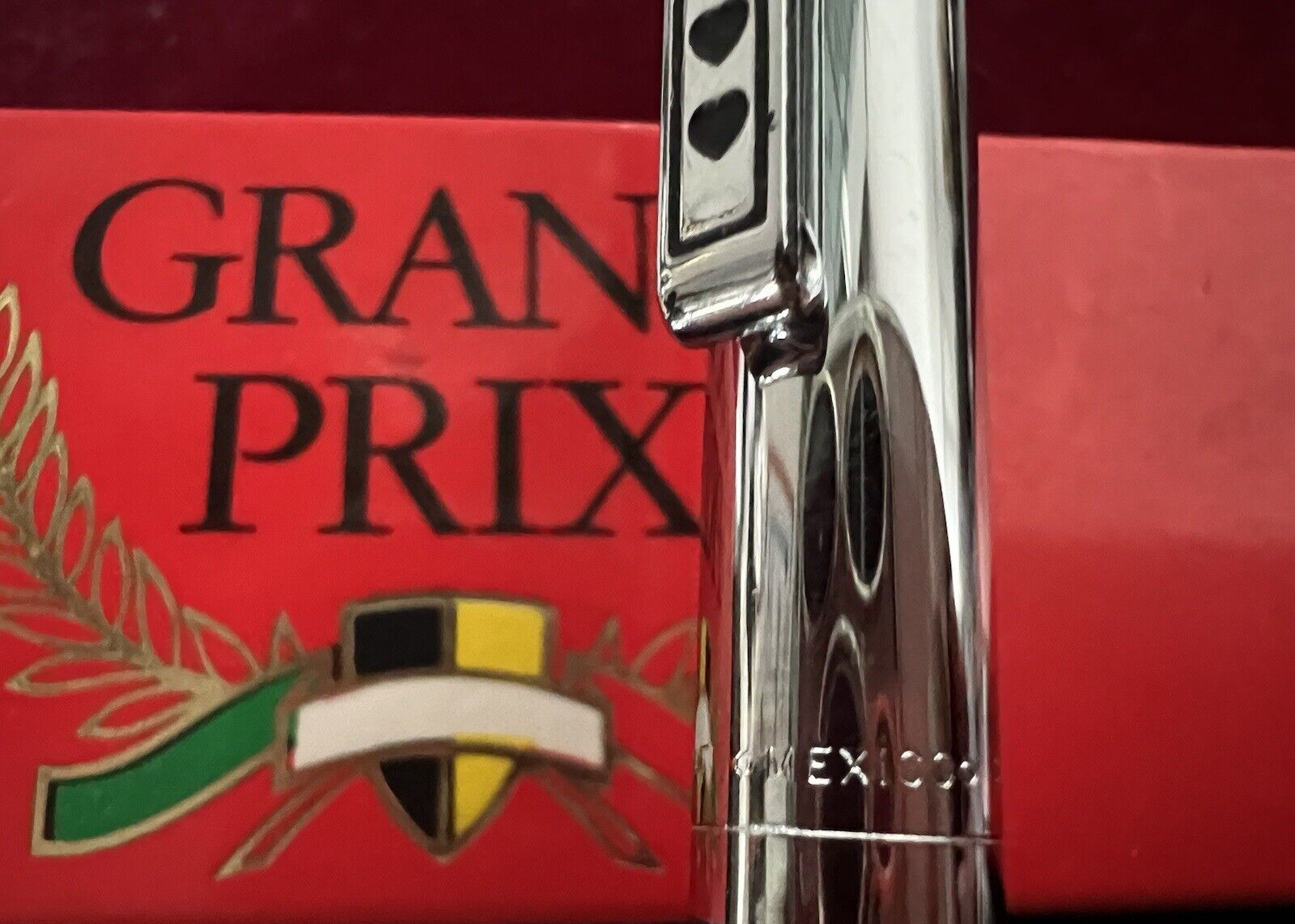 🔴 PAPERMATE penna sfera GRAND PRIX MESSICO cromata a pulsante vintage 1992