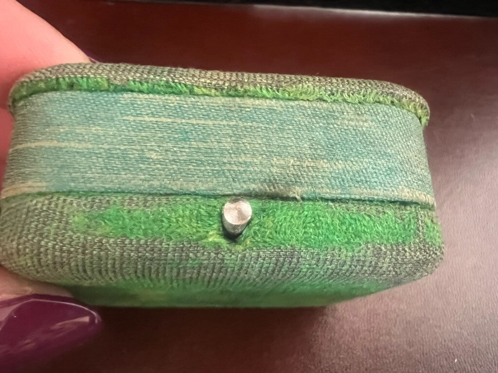 🔴 Scatola orecchini astuccio cofanetto velluto tessuto verde antica 1920