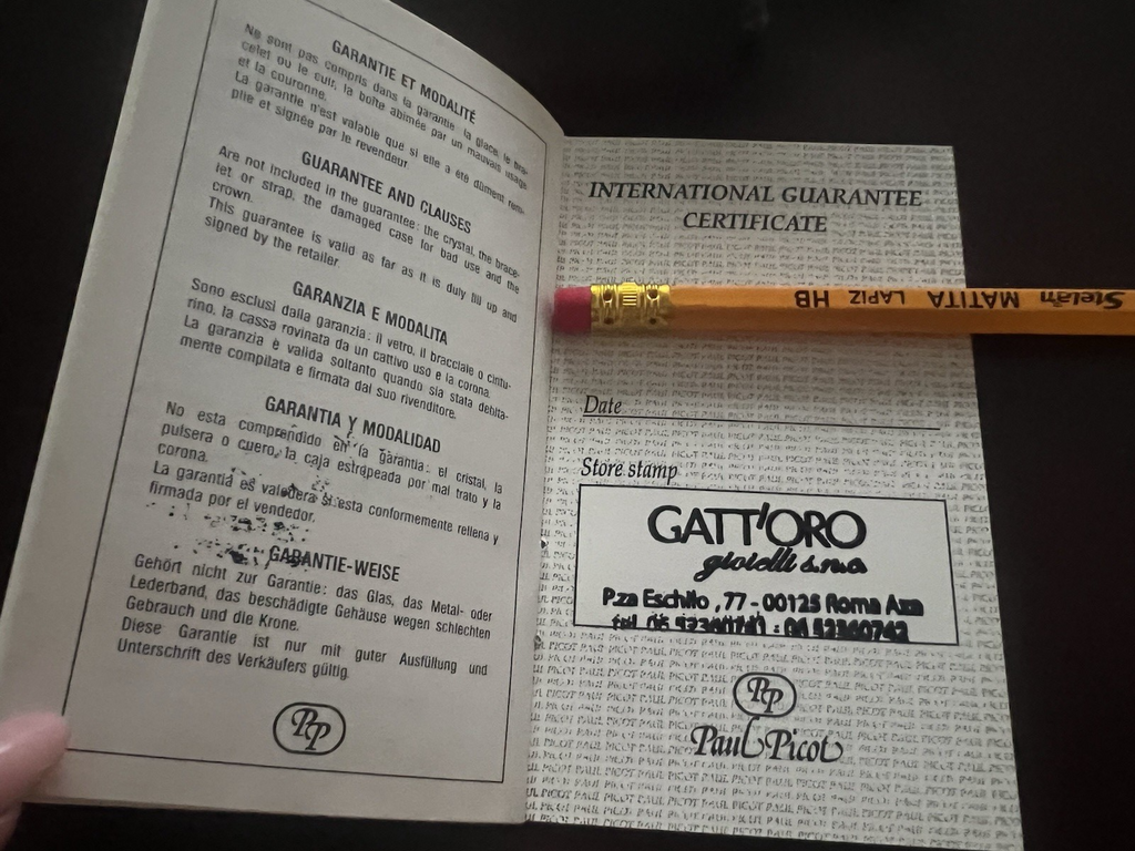 Paul Picot Certifié Garantie International Montre Porte-Garantie Ceinture 