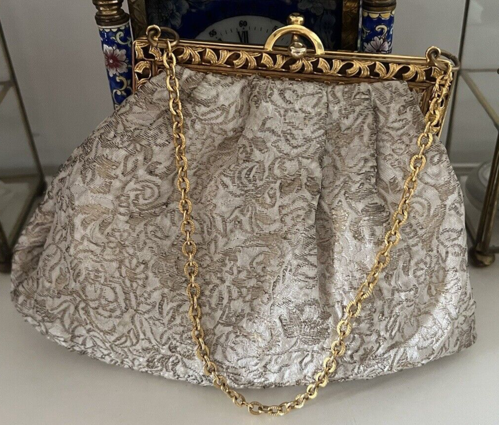 🔴 BORSA donna pochette fili DORATI bianca con ceselli e catena ART DECO'