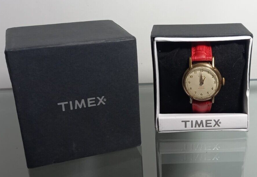 Timex Montre Hommes Remontage Manuel Champagne Rouge Étui 33,5 MM Fonctionne