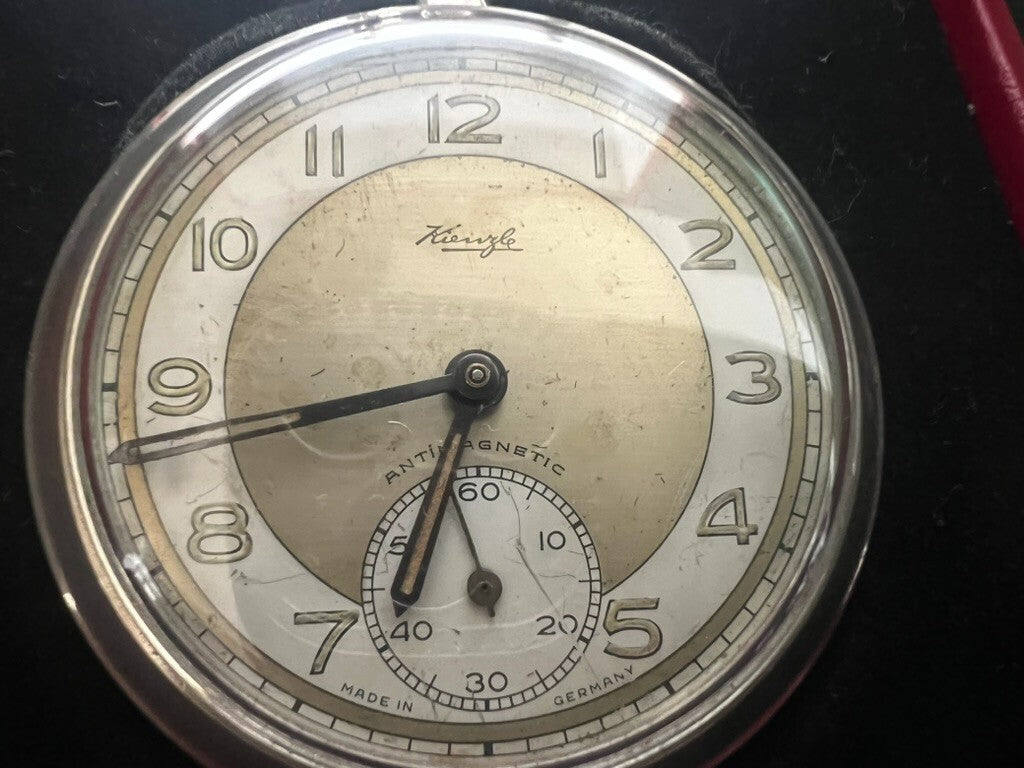 🔴 KIENZLE orologio tasca carica manuale cromato funziona vintage anni 1970