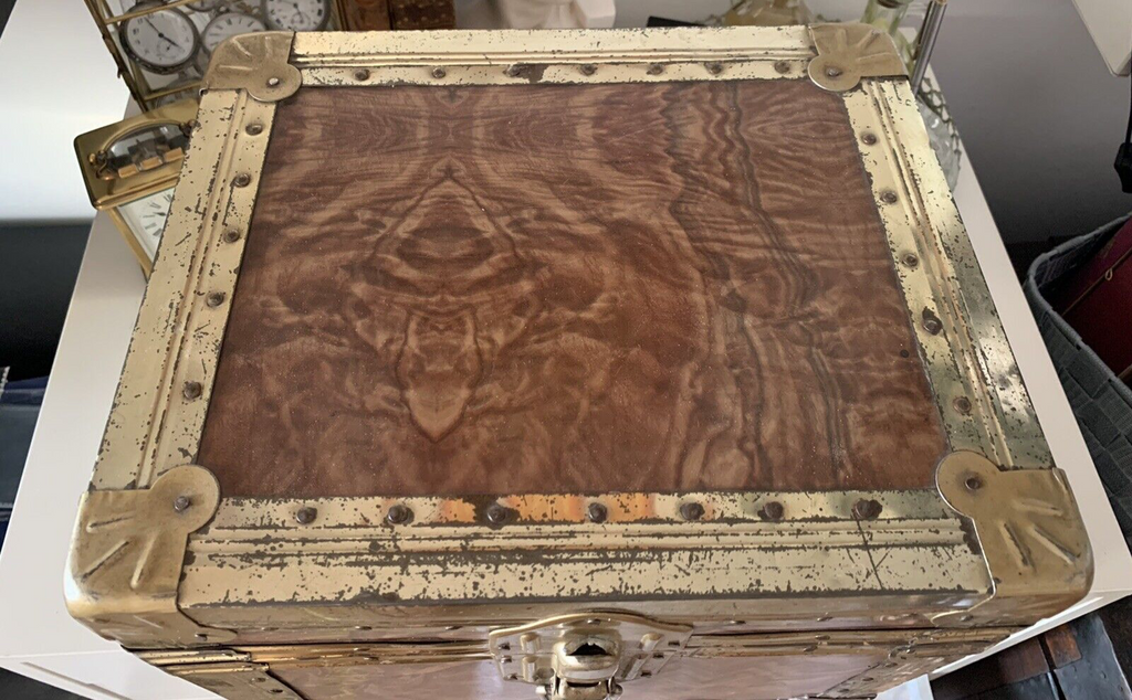🔴 BAULE legno ottone porta gioielli cappelli preziosi orologi vintage