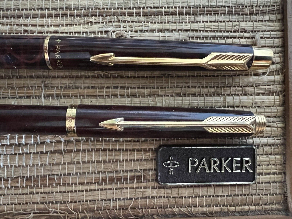 🔴 PARKER penna stilografica 180 lacca e sfera Parker 75 scrivono vintage