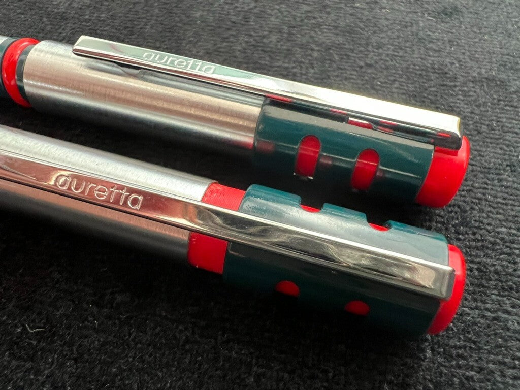 🔴 AURETTA Kugelschreiber von Aurora Club, verchromt, rot und blau, Vintage-Etui, 70 