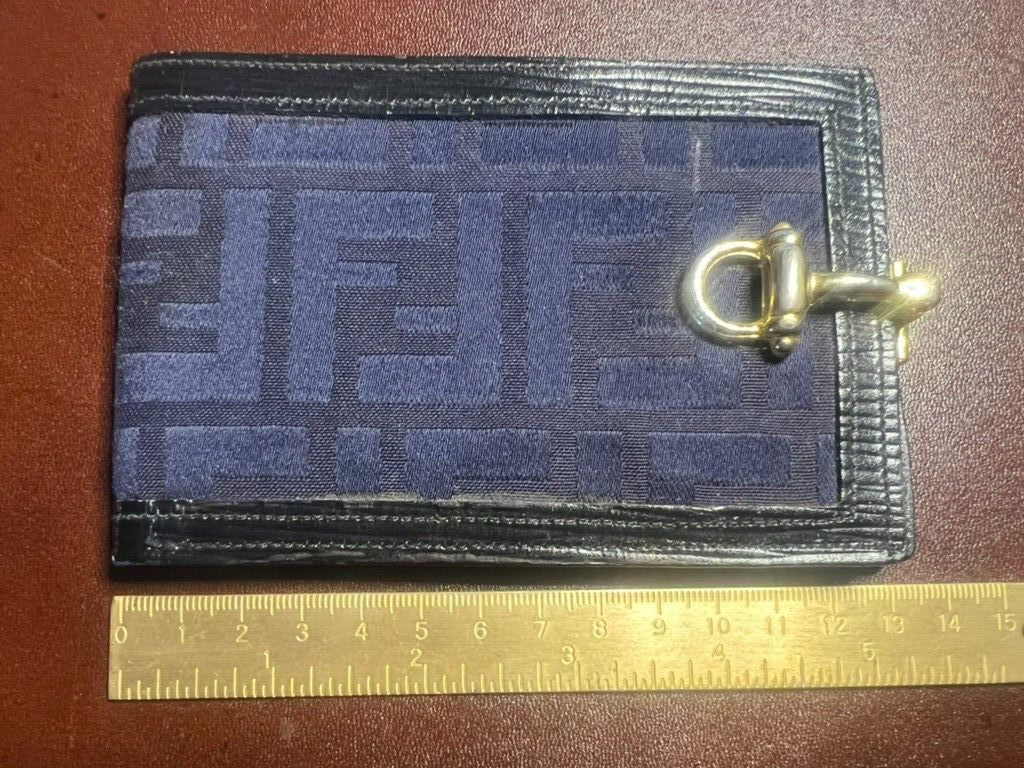 Fendi Men's Wallet Fabric Pumpkin Blue Inner Leather With Hook Vintage