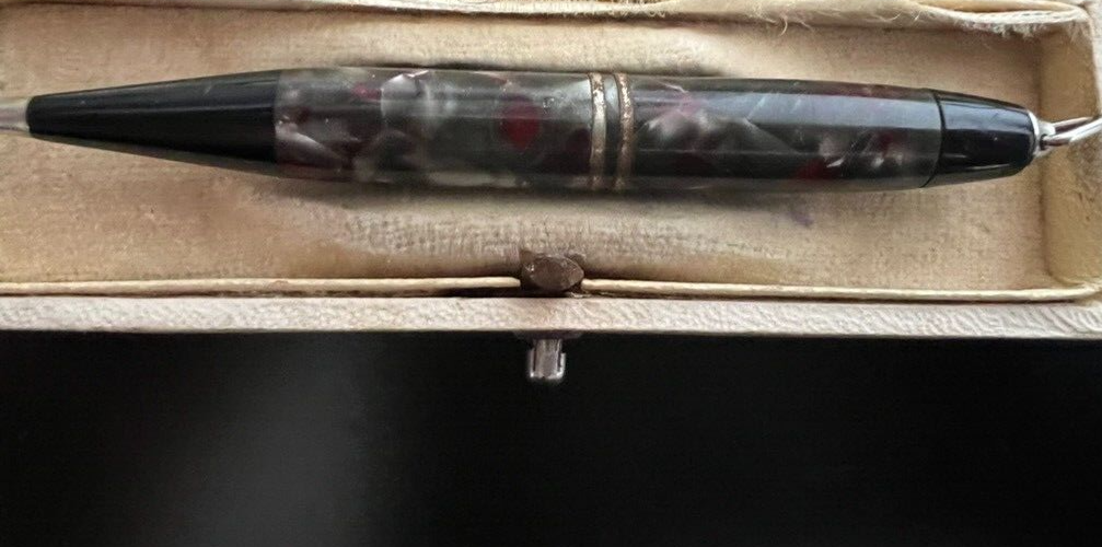 🔴 Vintage marbled celluloid mechanical pencil with hook. 