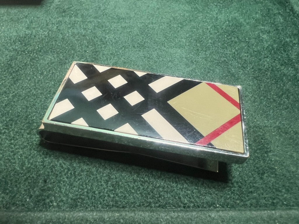 🔴 BURBERRY portafoglio fermasoldi ferma soldi acciaio tessera garanzia astuccio