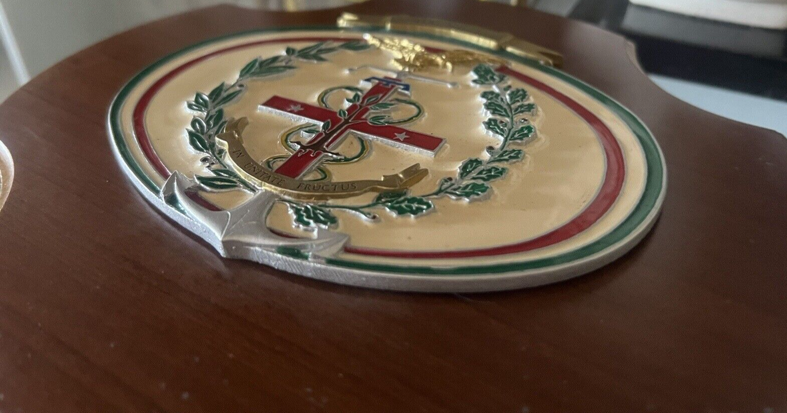 🔴 Wappen SANITA' MILITARE Schild aus Holz und Metall IN UNITATE FRUCTUS 