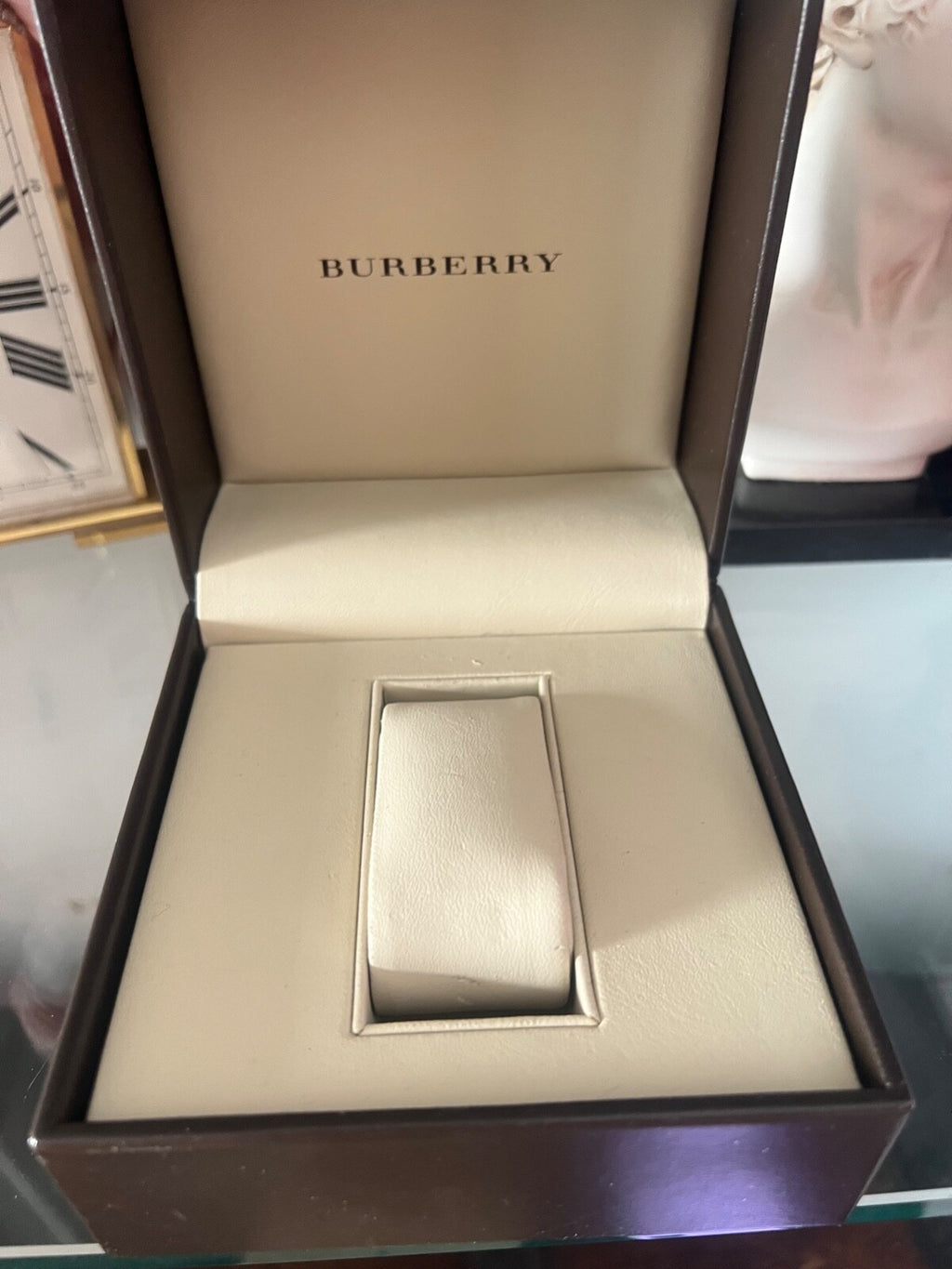 Burberry Boîtier Boîte Montre Coffret Housse Garantie Cuir Artificiel Marron 