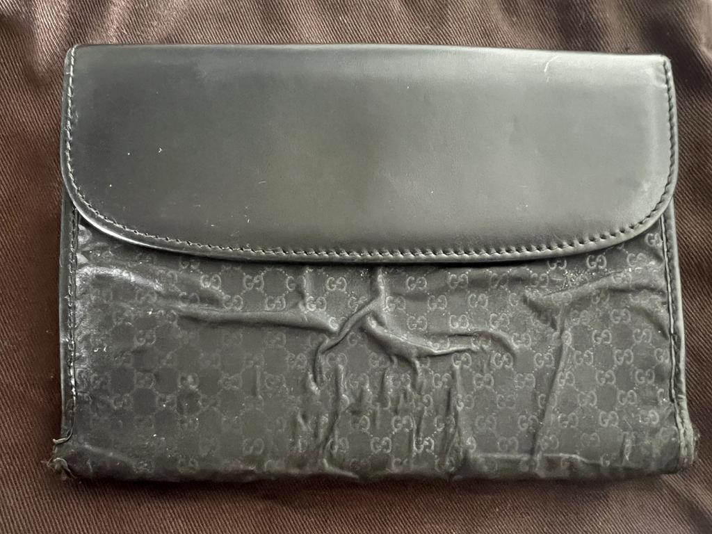 🔴 GUCCI portafoglio donna tessuto pelle nera tasca banconote ORIGINALE vintage