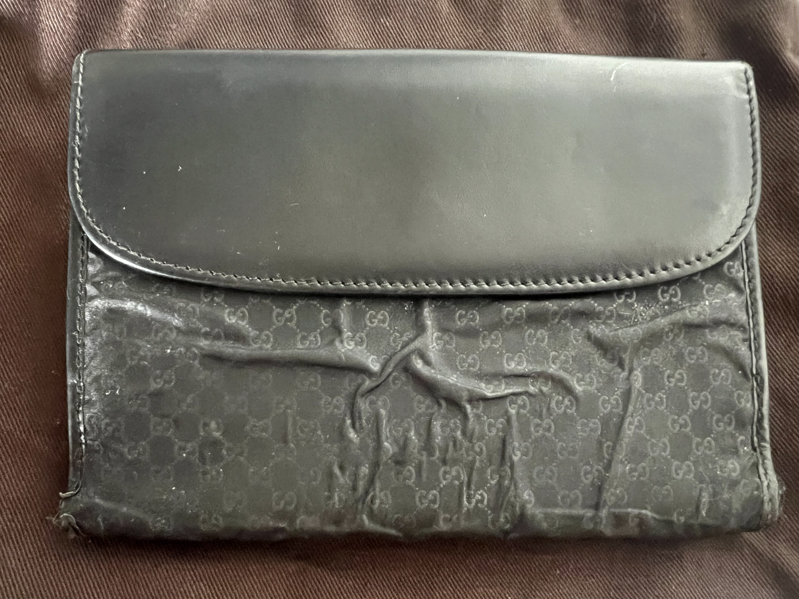 🔴 GUCCI portafoglio donna tessuto pelle nera tasca banconote ORIGINALE vintage