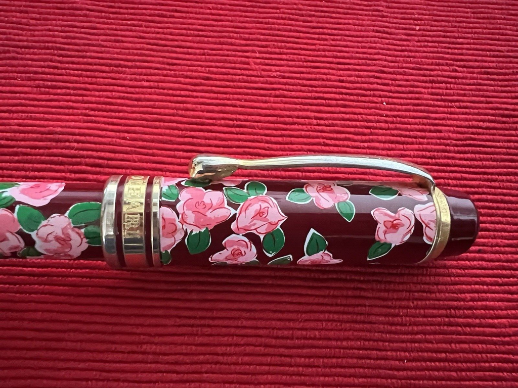 🔴 NAJ OLEARI penna stilografica lacca rossa FIORI rosa scrive vintage 1990