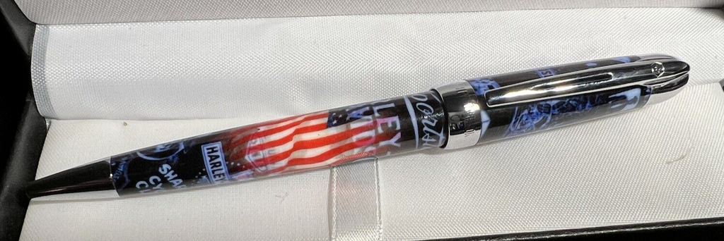🔴 WATERMAN HARLEY DAVIDSON motorcycle American flag ballpoint pen writes 