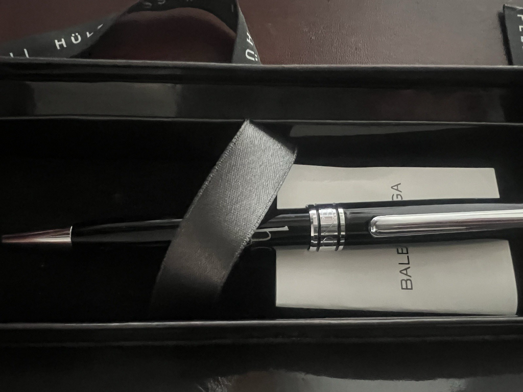 🔴 BALENCIAGA penna sfera lacca nera profili cromati H&C con scatola