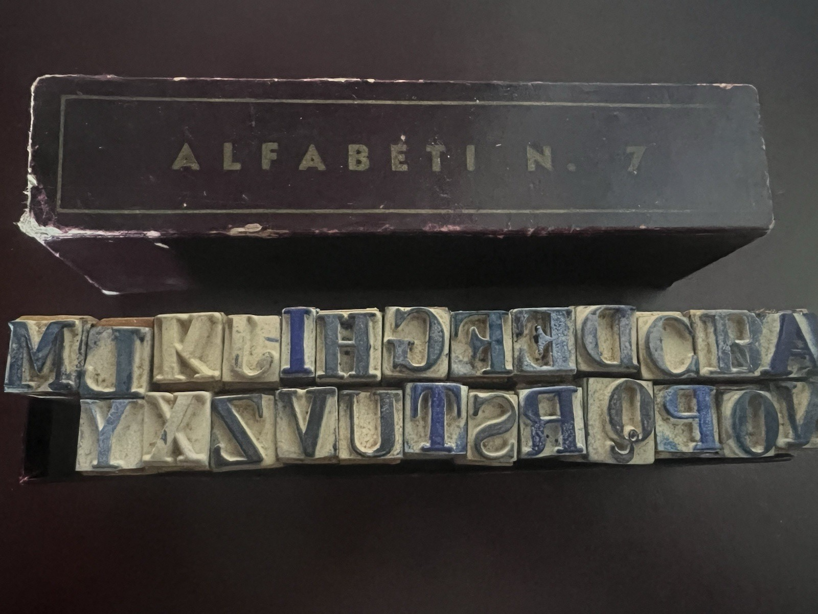 🔴 Alfabeti N.7 lettere legno e gomma set tipografico con scatola vintage '60