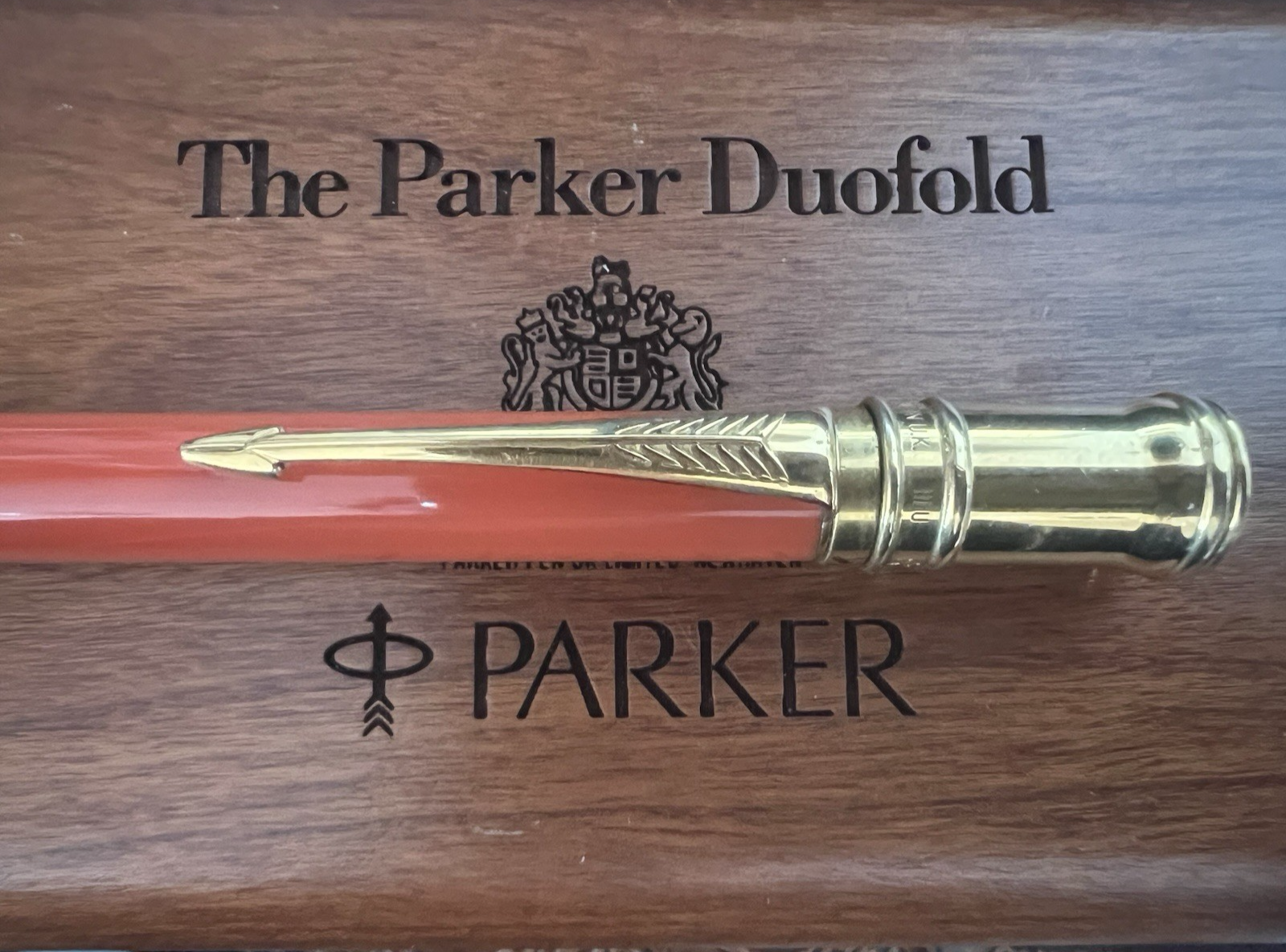 🔴 PARKER penna sfera Duofold Centennial ARANCIONE lacca finiture dorate IIIU