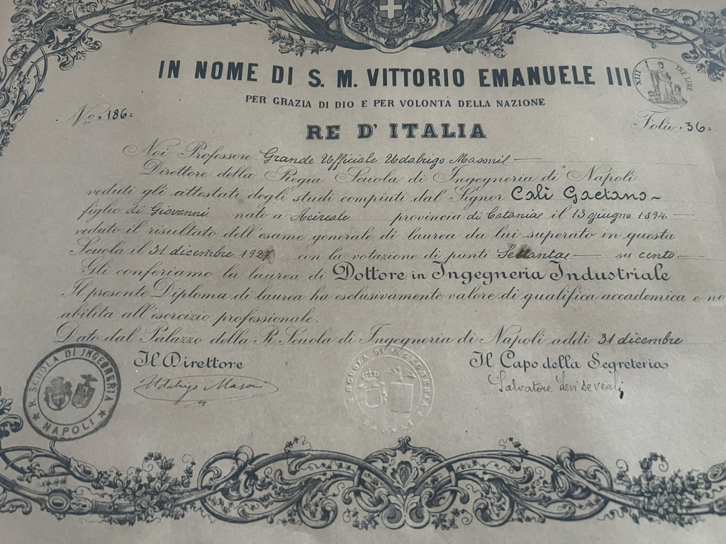 Regno Italie Diplôme Universitaire Ingénierie Vittorio Emanuele III 1924