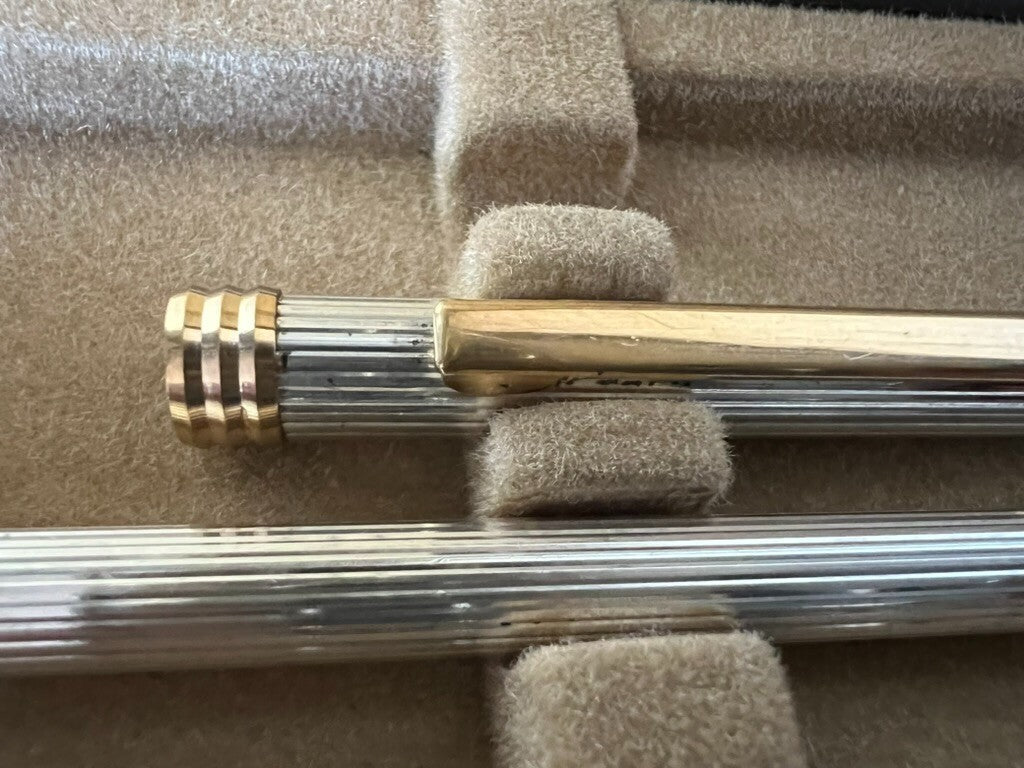 Columbus Stylo-Plume Sphère Argent Massif 925 Rayé À Bas Relief Vintage 1970