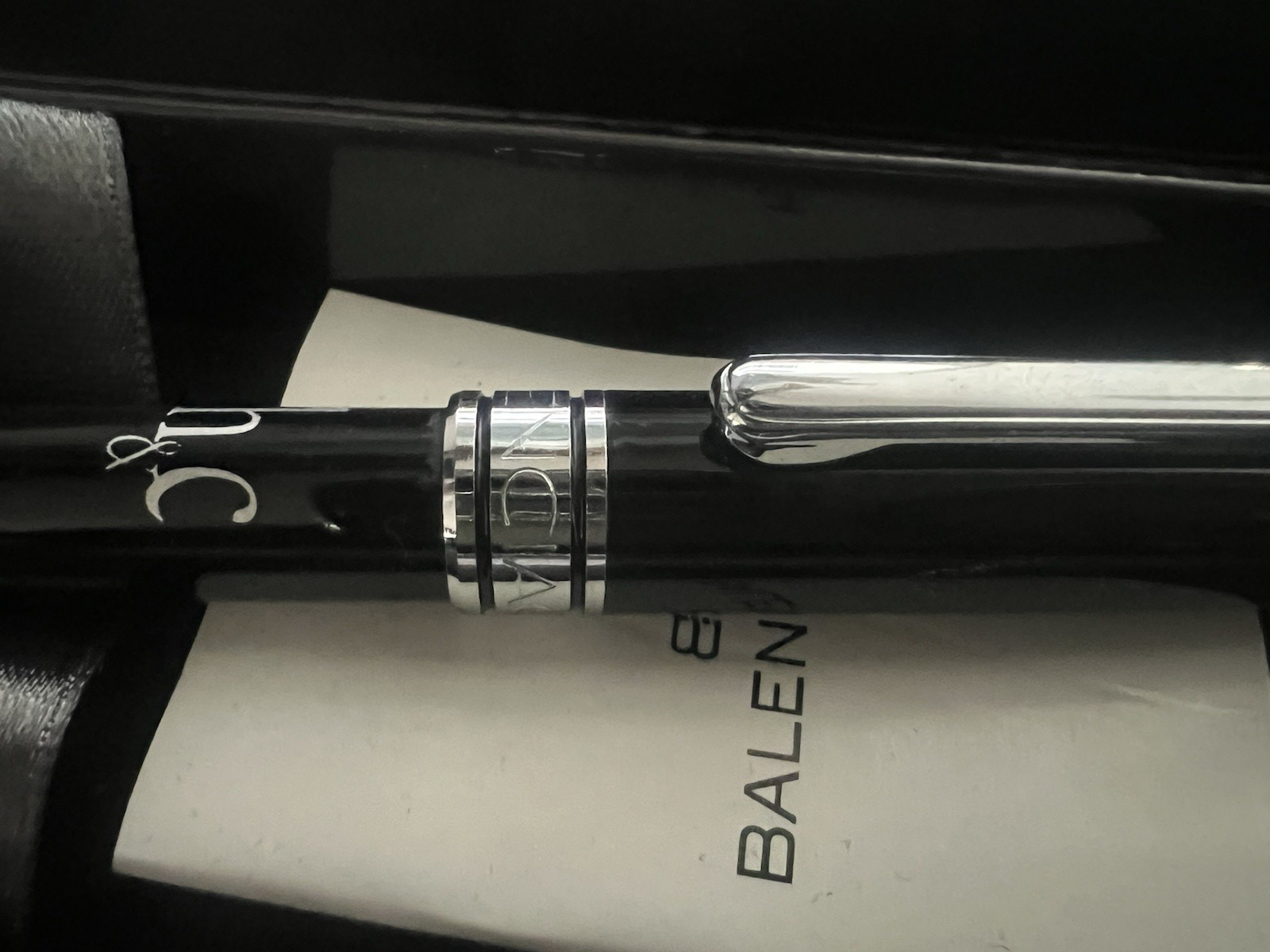 🔴 BALENCIAGA penna sfera lacca nera profili cromati H&C con scatola