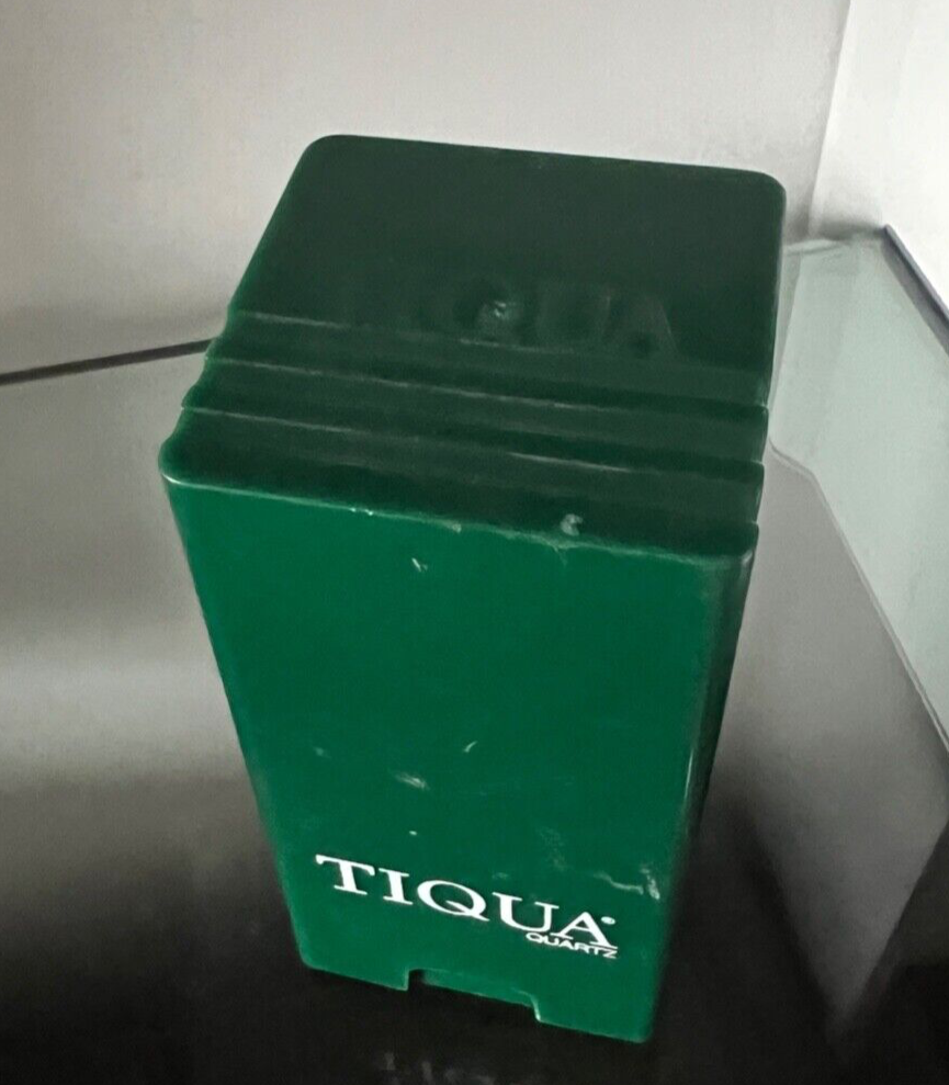 🔴 TIQUA scatola box orologio quarzo custodia verde completa vintage