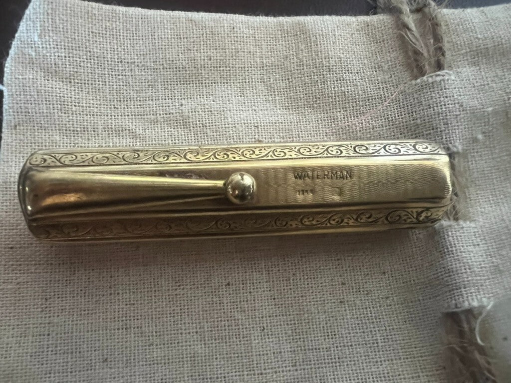 🔴 WATERMAN cappuccio penna stilografica cesellato placcato oro Tappo vintage
