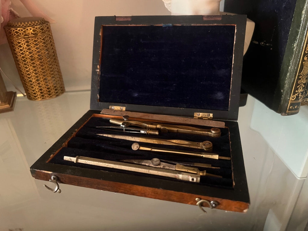Compas Dessin Technique Laiton Cercle Boîte Bois Naturel Vintage 
