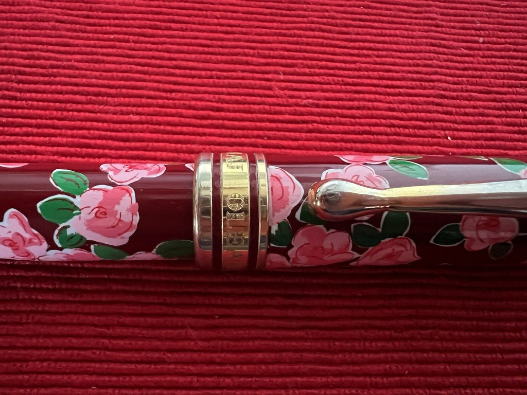 🔴 NAJ OLEARI penna stilografica lacca rossa FIORI rosa scrive vintage 1990
