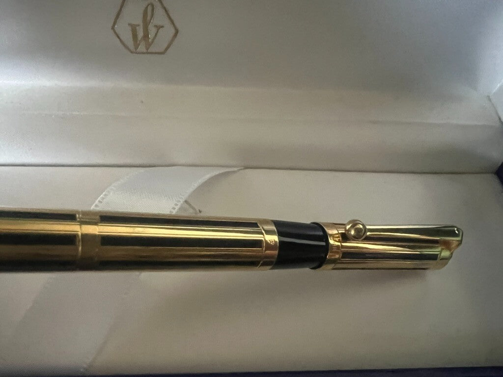 🔴 WATERMAN penna sfera Night and Day placcata oro con finestre concave scrive