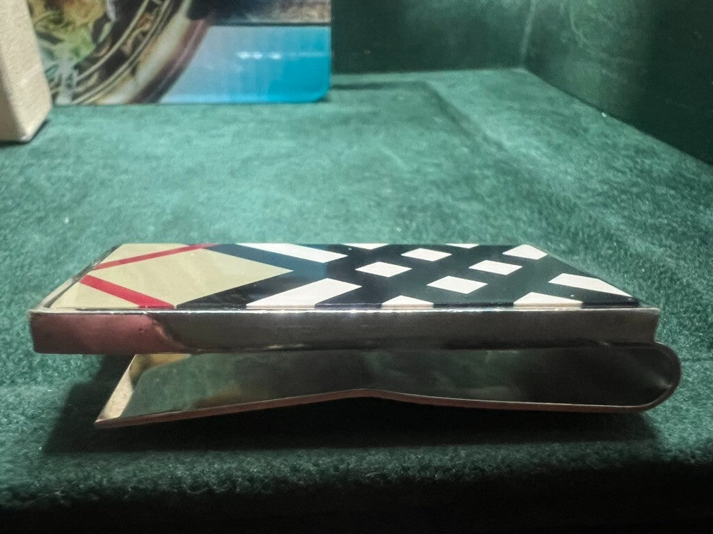 🔴 BURBERRY portafoglio fermasoldi ferma soldi acciaio tessera garanzia astuccio