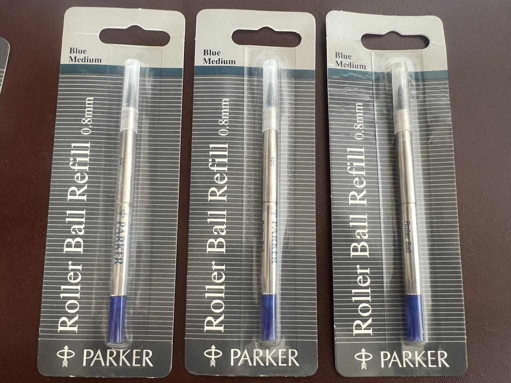 🔴 PARKER refill penna Roller Ball BLU M 4DC lotto 3 pezzi ricarica ricambio