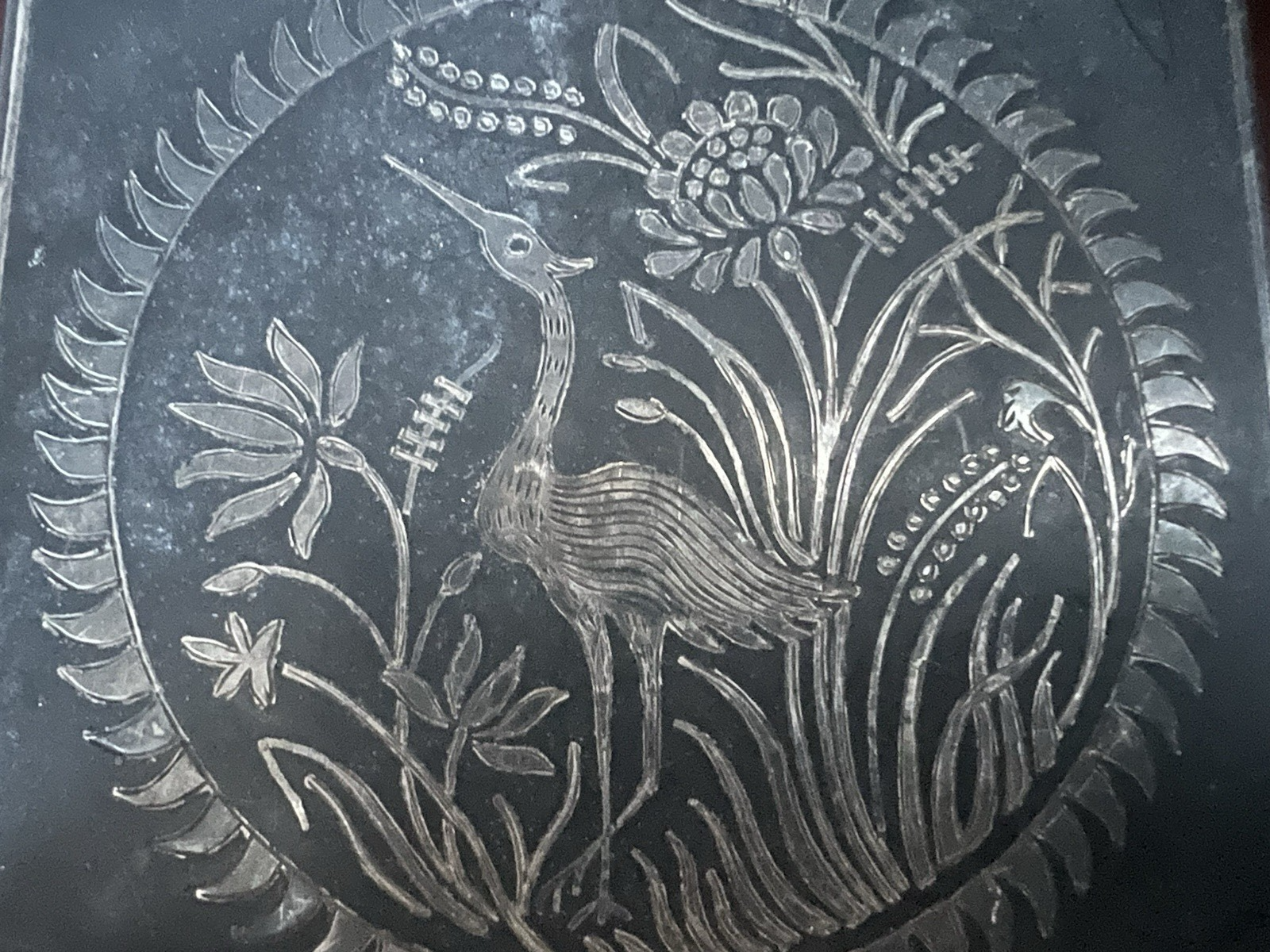 Gravée Vintage Métal Gravé Inde Colonial Motifs Florale Premieren '900 
