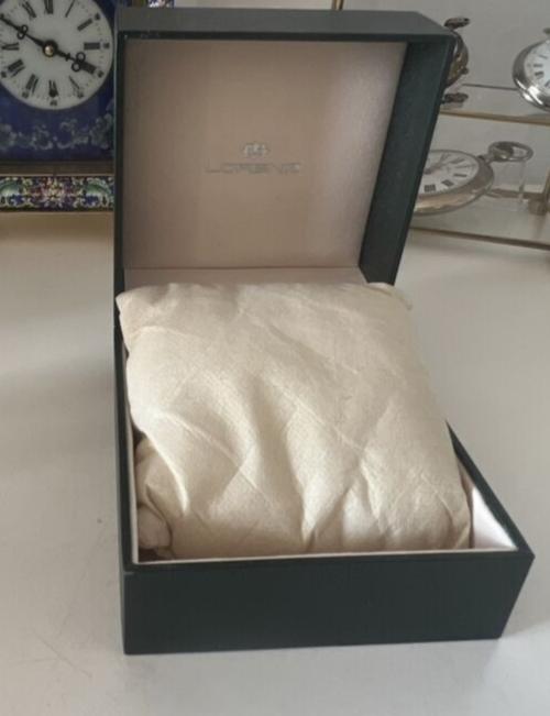 🔴 LORENZ scatola box orologio verde custodia cuscino vintage