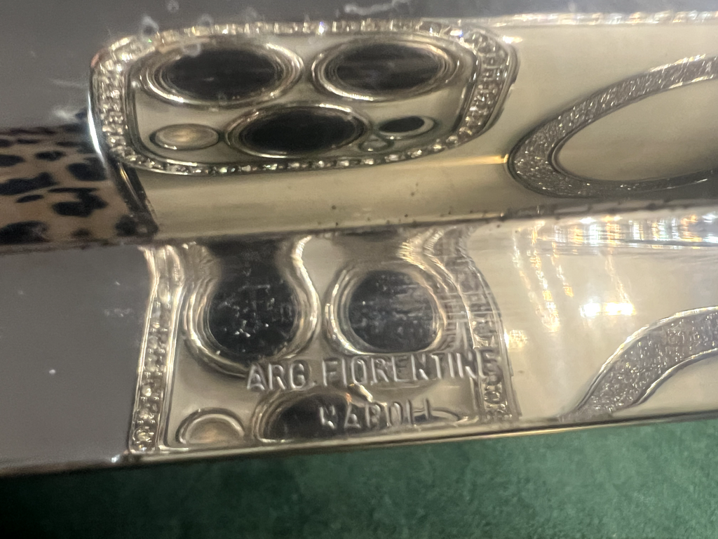 🔴 ARGENTERIE FIORENTINE base calamaio Sheffield con inserti inchiostri vintage