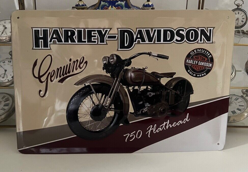 Harley Davidson 750 Hathead Panonceau, Publicité Display Étain Vitrine Vintage