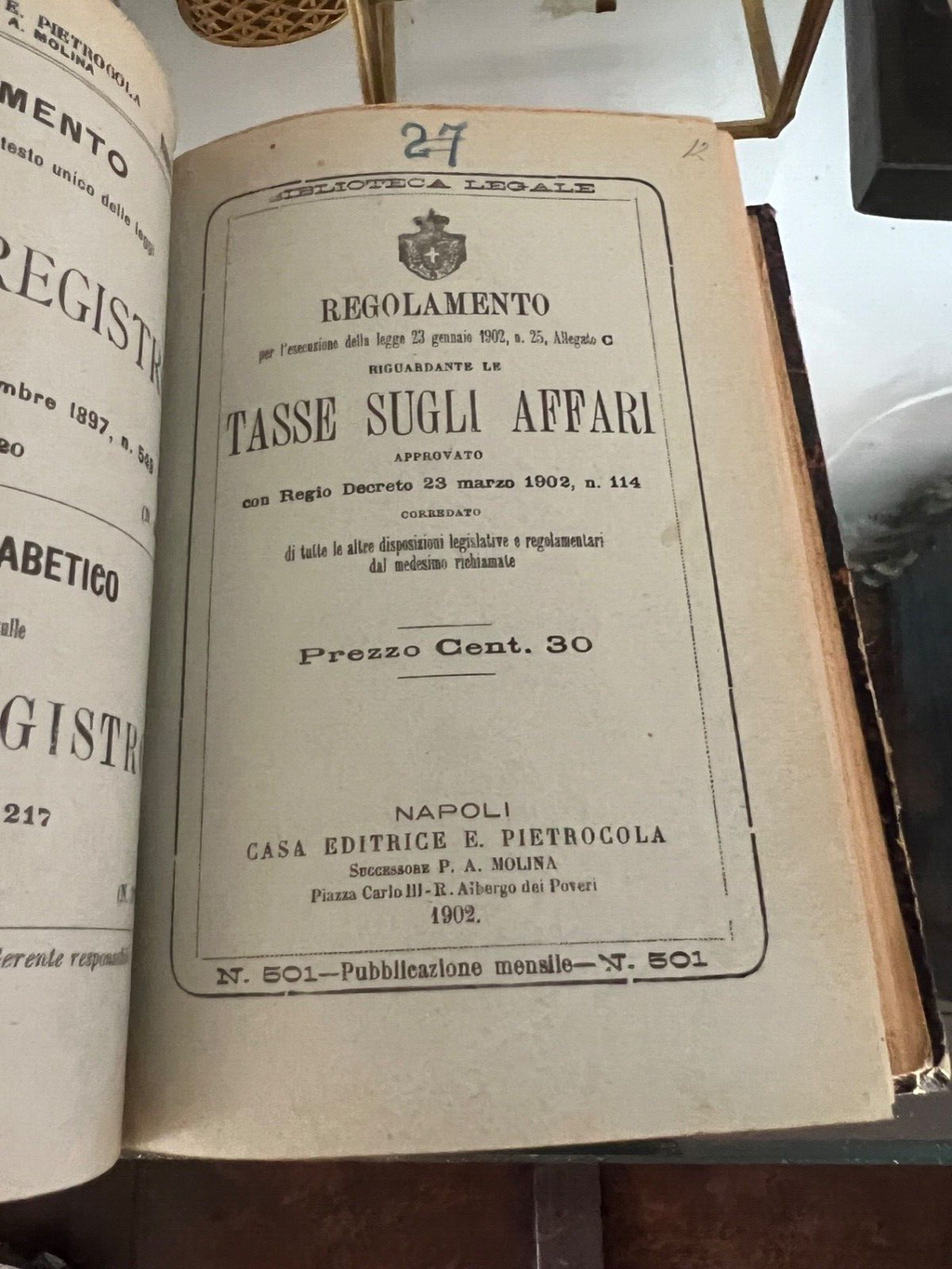 🔴 Book KINGDOM OF ITALY stamp duties FINANCE Naples consolidated text of 1901 