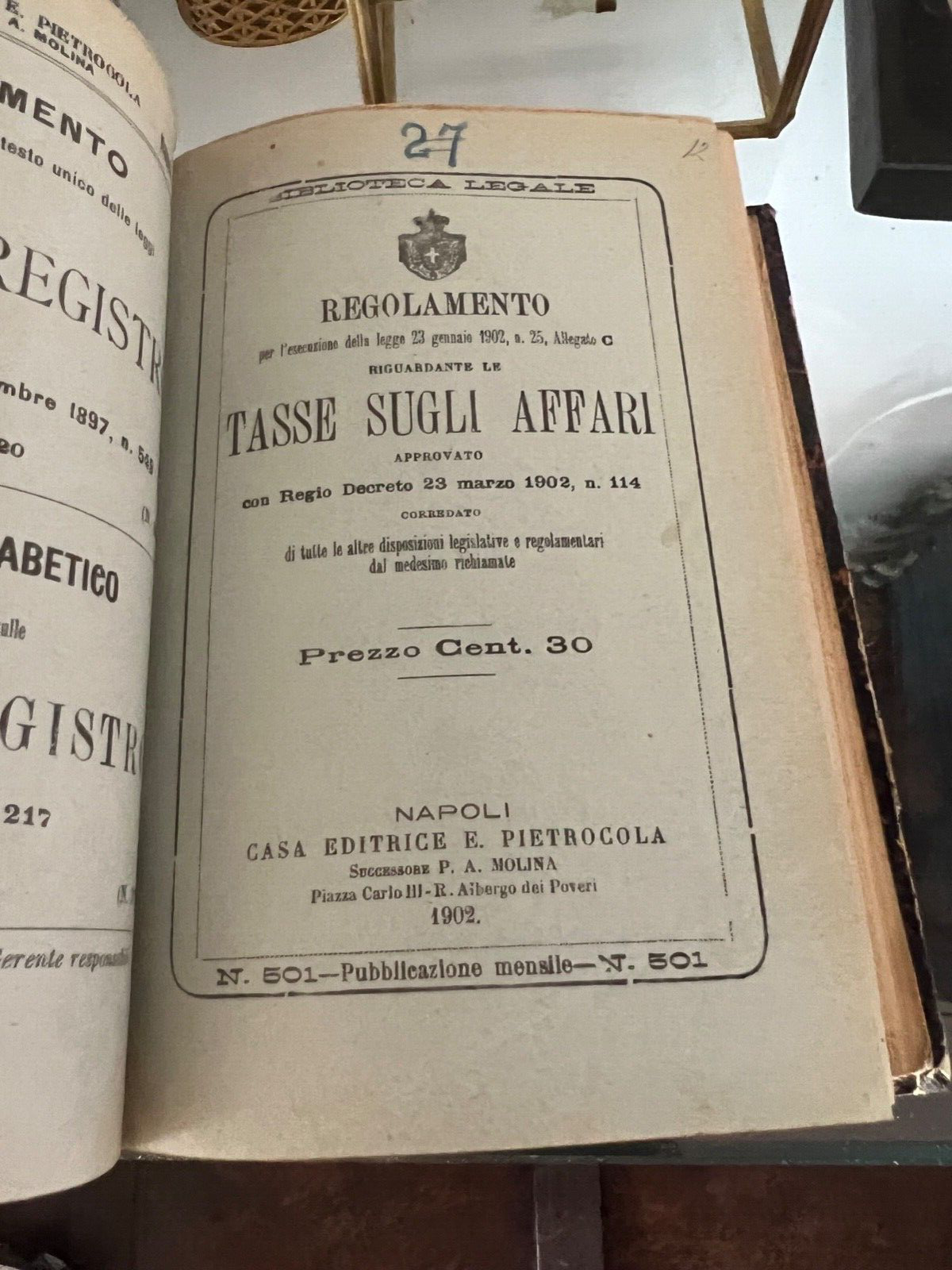 🔴 Book KINGDOM OF ITALY stamp duties FINANCE Naples consolidated text of 1901 