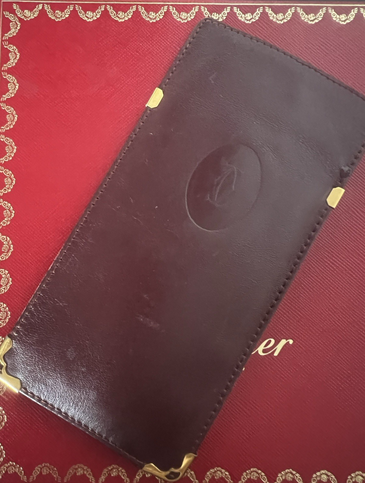🔴 CARTIER fodero occhiali pelle bordeaux angoli rinforzati metallo vintage