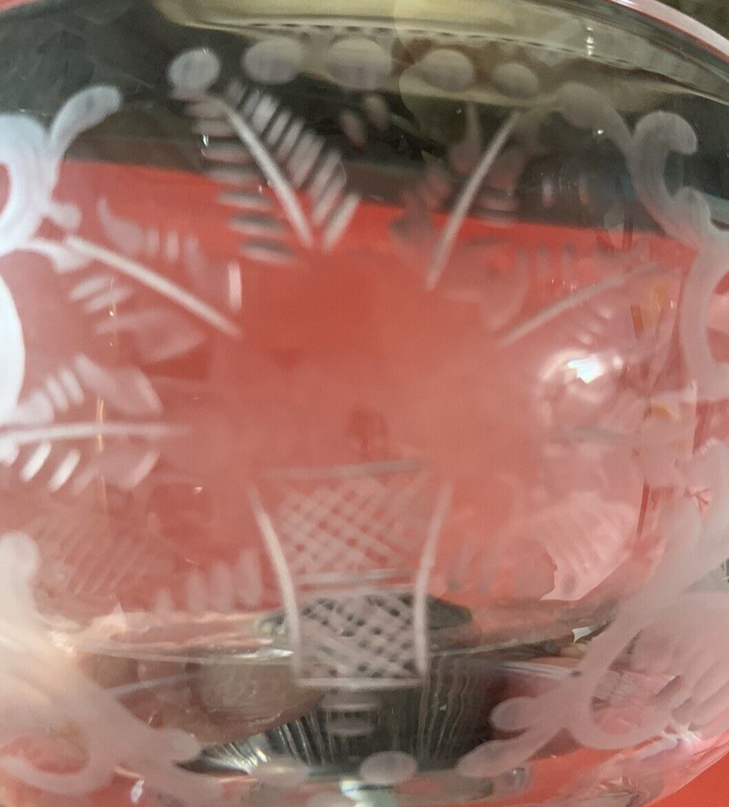 🔴 Bonboniere aus 800er Silber, handgraviertes Glas, ziseliert, Höhe 9,6 cm, Durchmesser 13 cm 