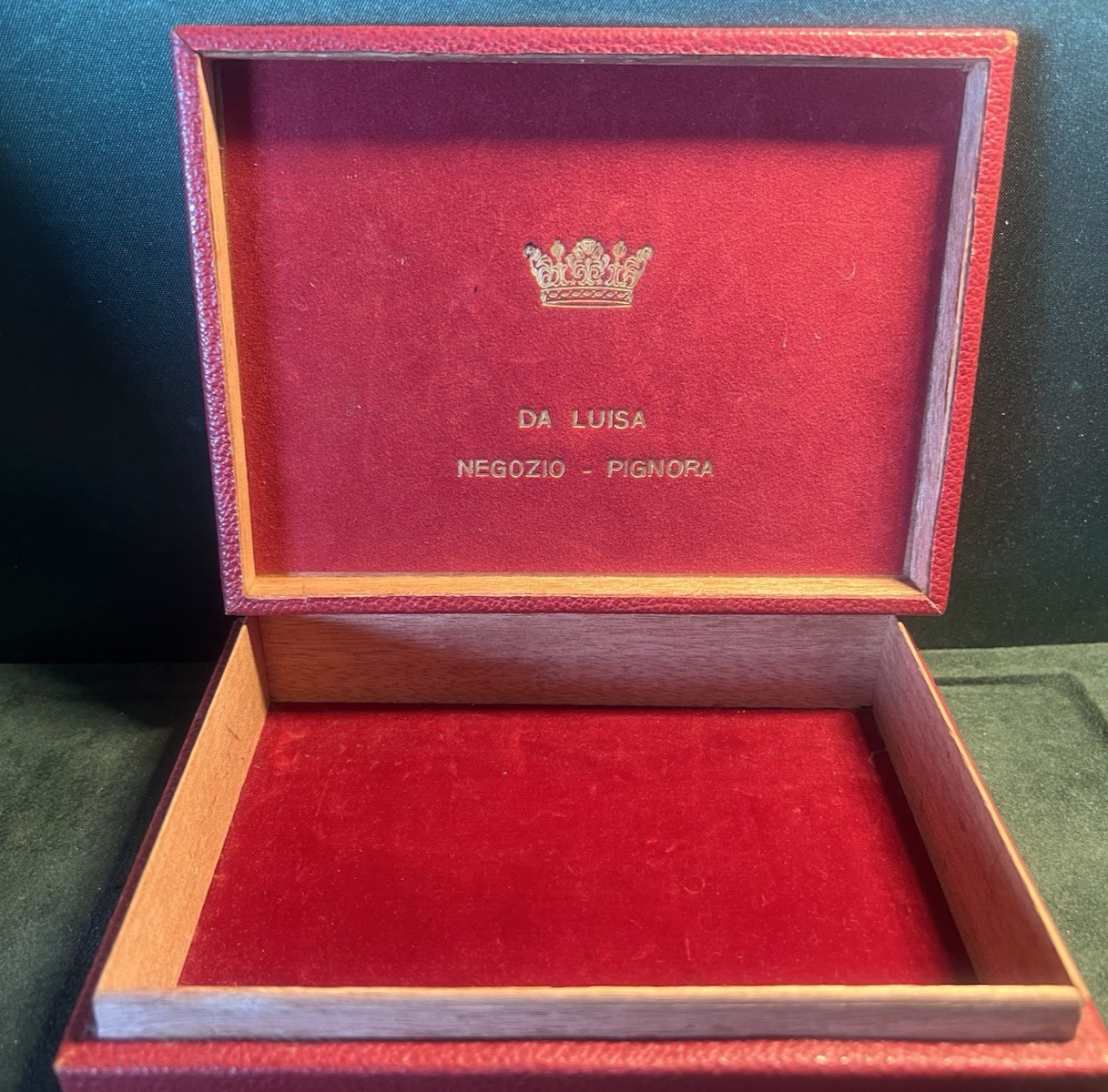 🔴 Scatola box orologio DA LUISA legno rossa interno floccato 16,5x12,5 vintage