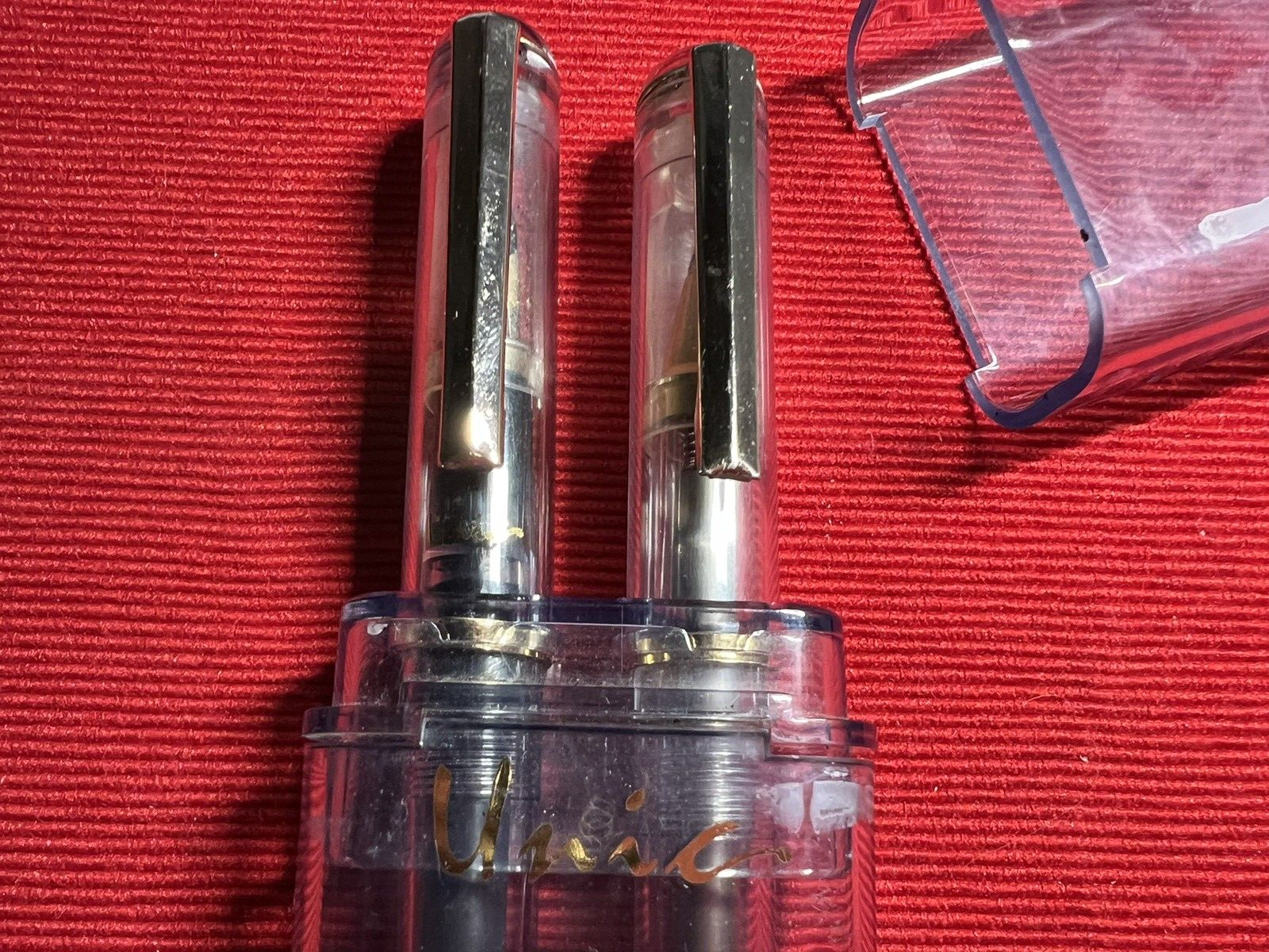 🔴 UNIC DEMONSTRATOR transparent fountain pen and rollerball pen, vintage 1990s 