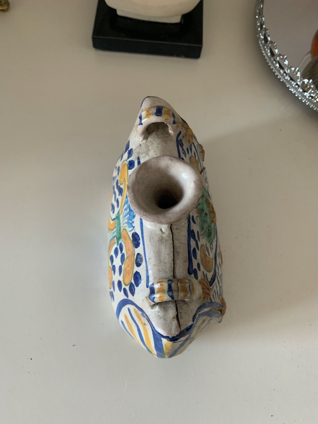 🔴 Vaso vasetto COTTO CERAMICA DIPINTA A MANO del 1900 da restaurare