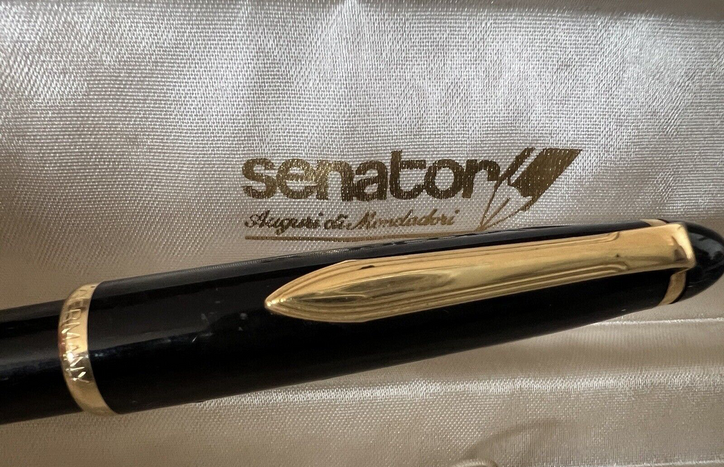 🔴 SENATOR penna stilografica PISTONE con iridium Point nera inchiostro Pelikan