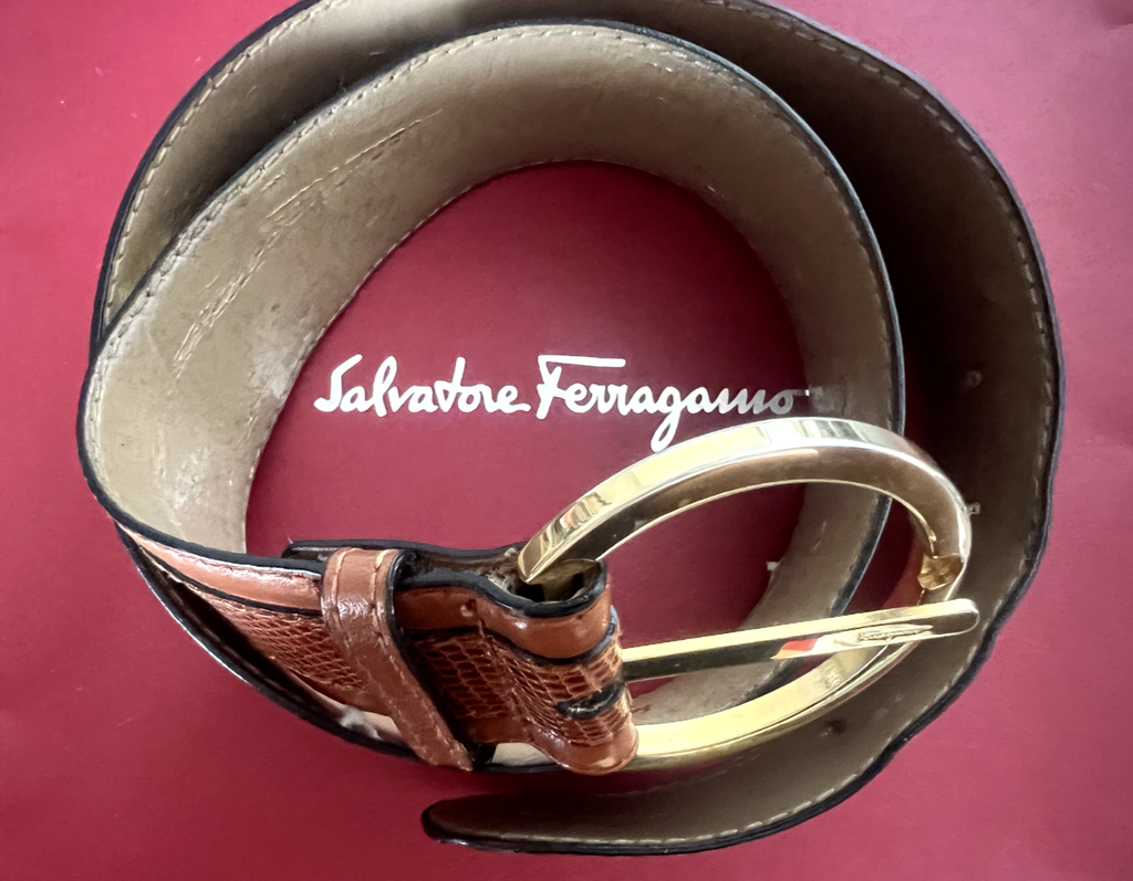 Salvatore Ferragamo Femme Ceinture Brun Colori Doré Avec Signes L 87